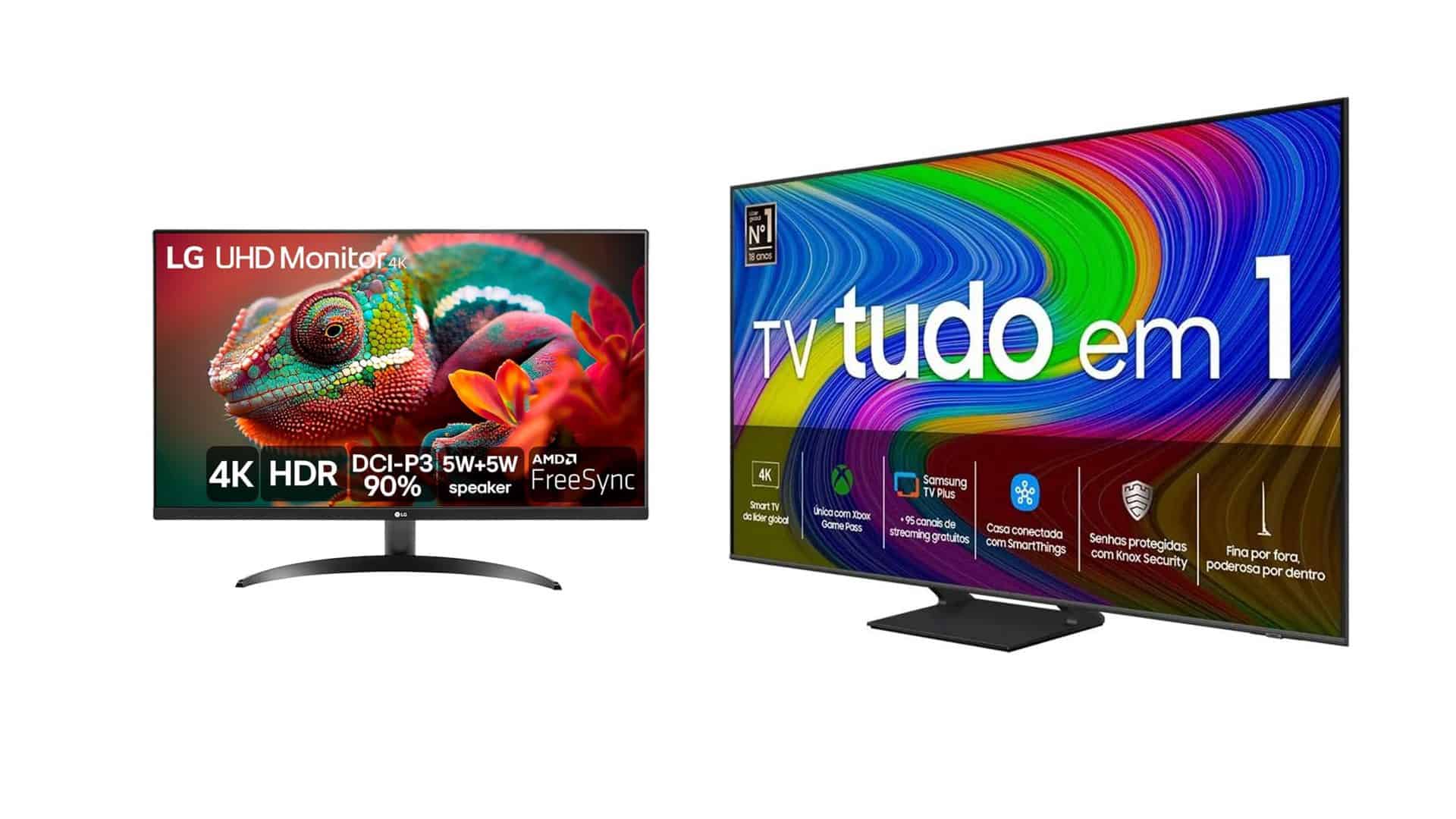 Montagem com monitor e TV em promoção na Amazon