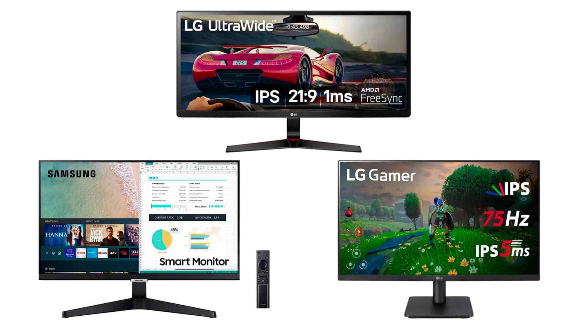 Montagem com monitores em promoção na Amazon