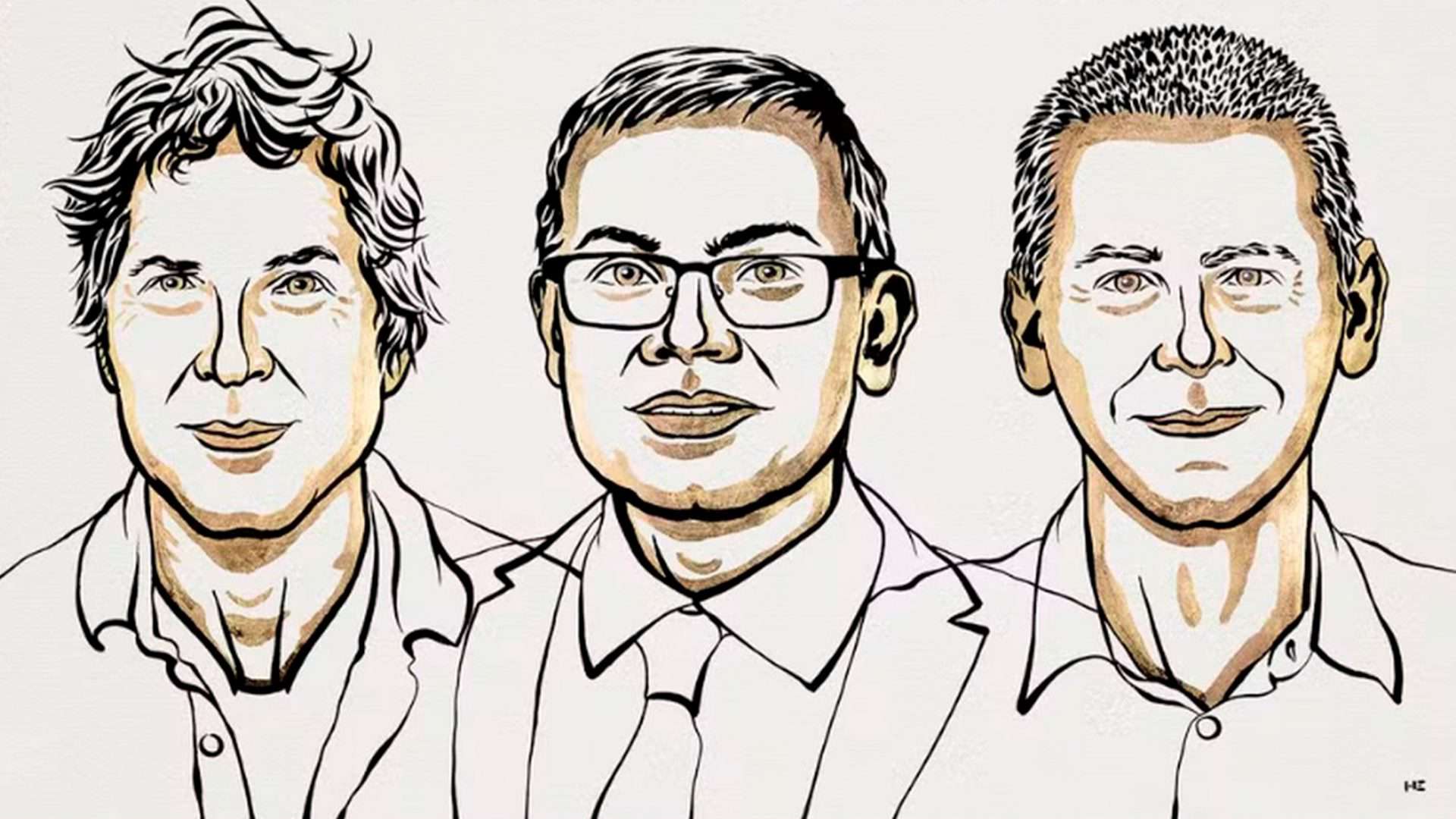 Ilustração dos ganhadores do Nobel de Química 2024