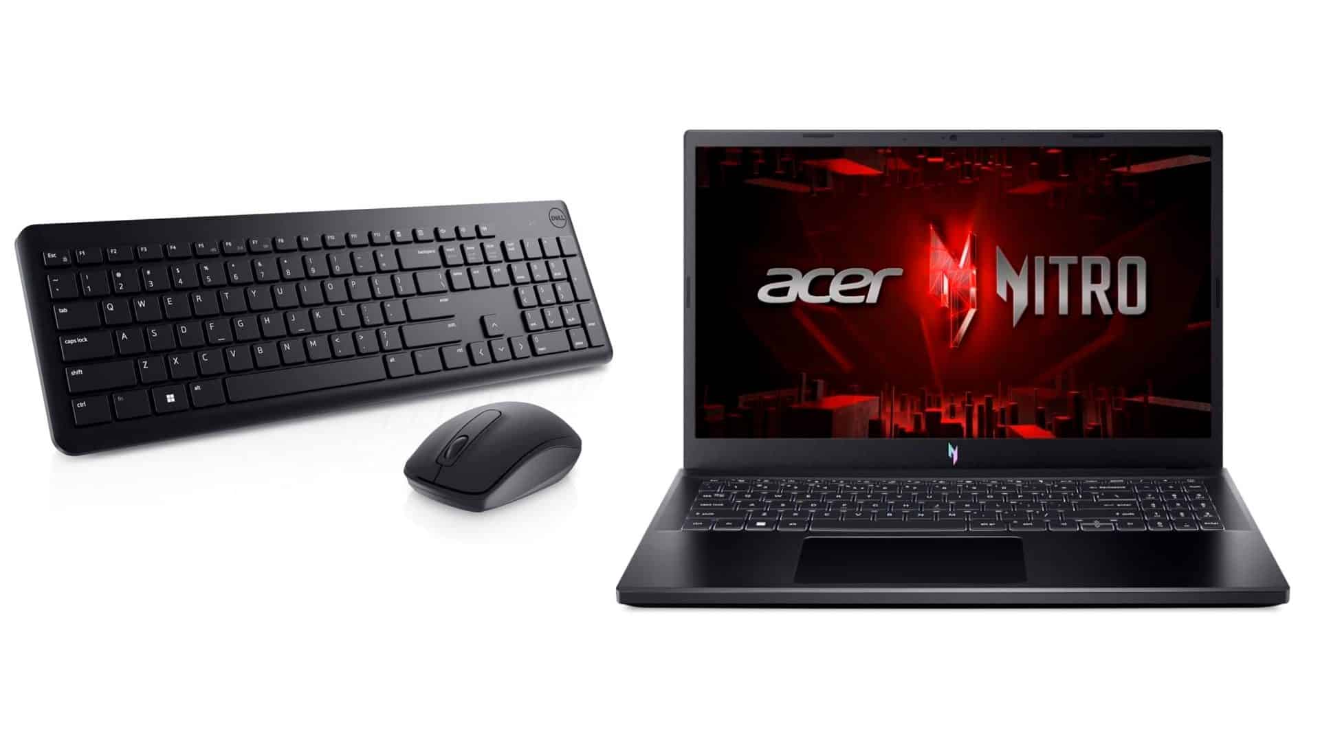 Montagem com notebook e teclado com mouse que estão em promoção na Amazon