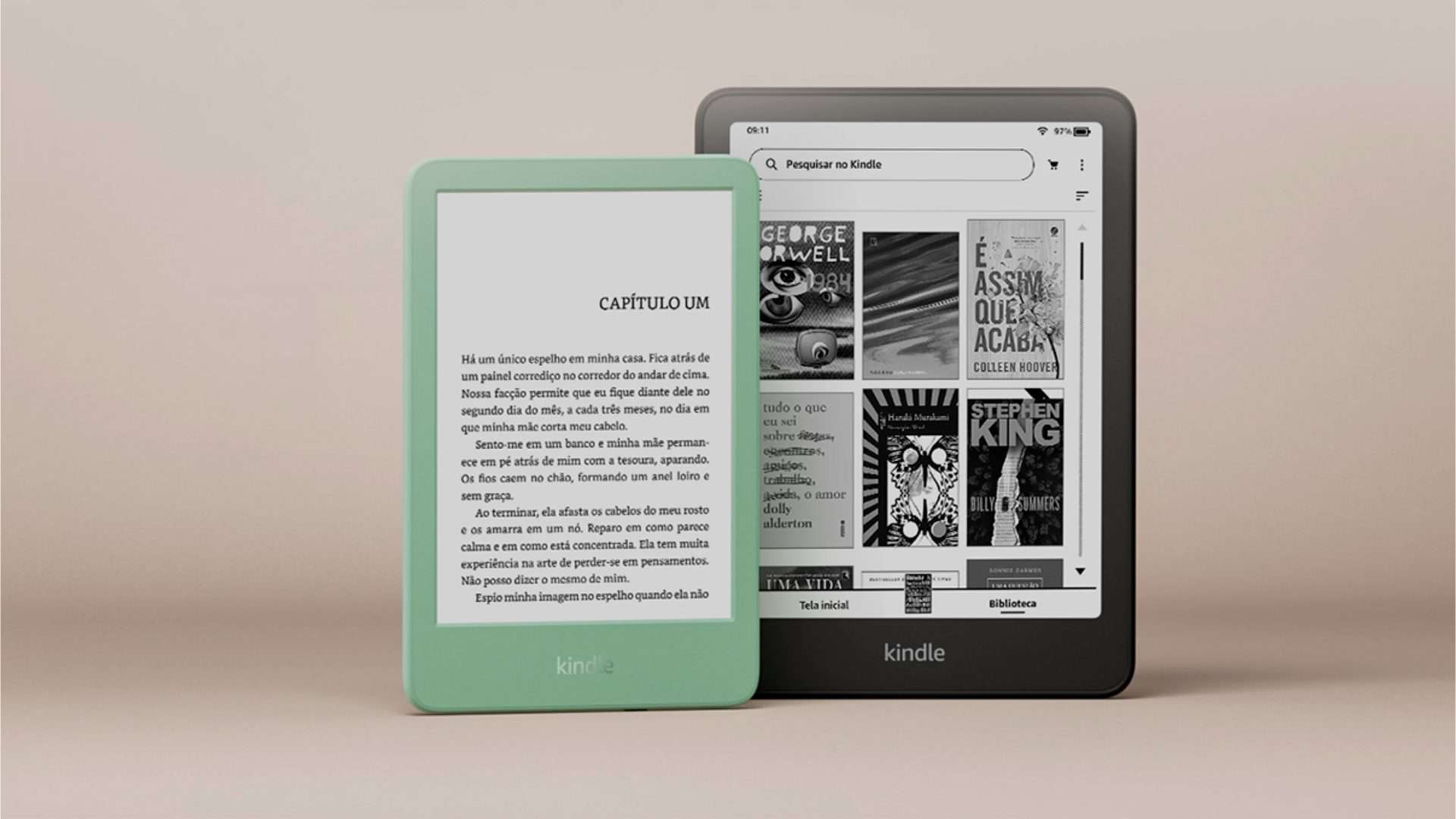 Novos modelos colorido (no caso, verde) e preto do Kindle da Amazon