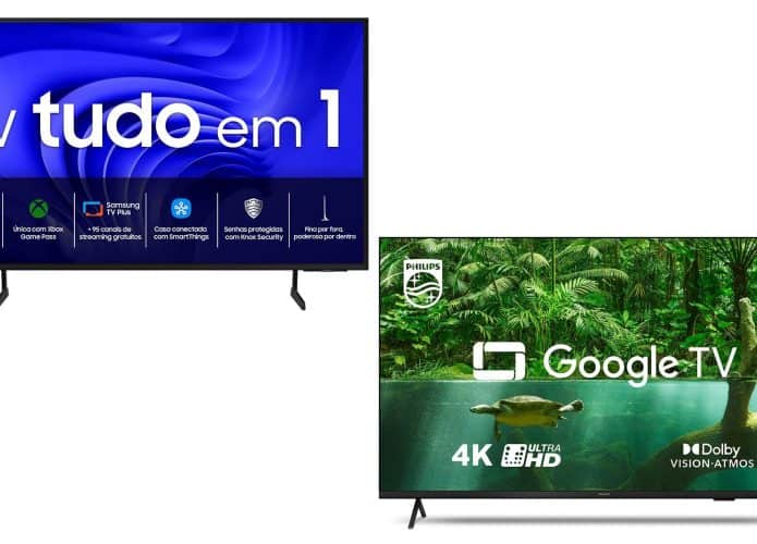 Montagem com smart TVs em promoção na Amazon