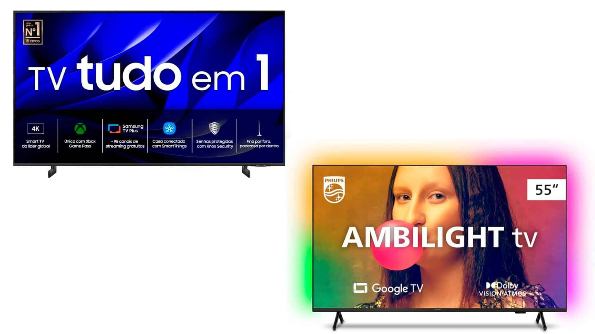Montagem com smart TVs em promoção na Amazon