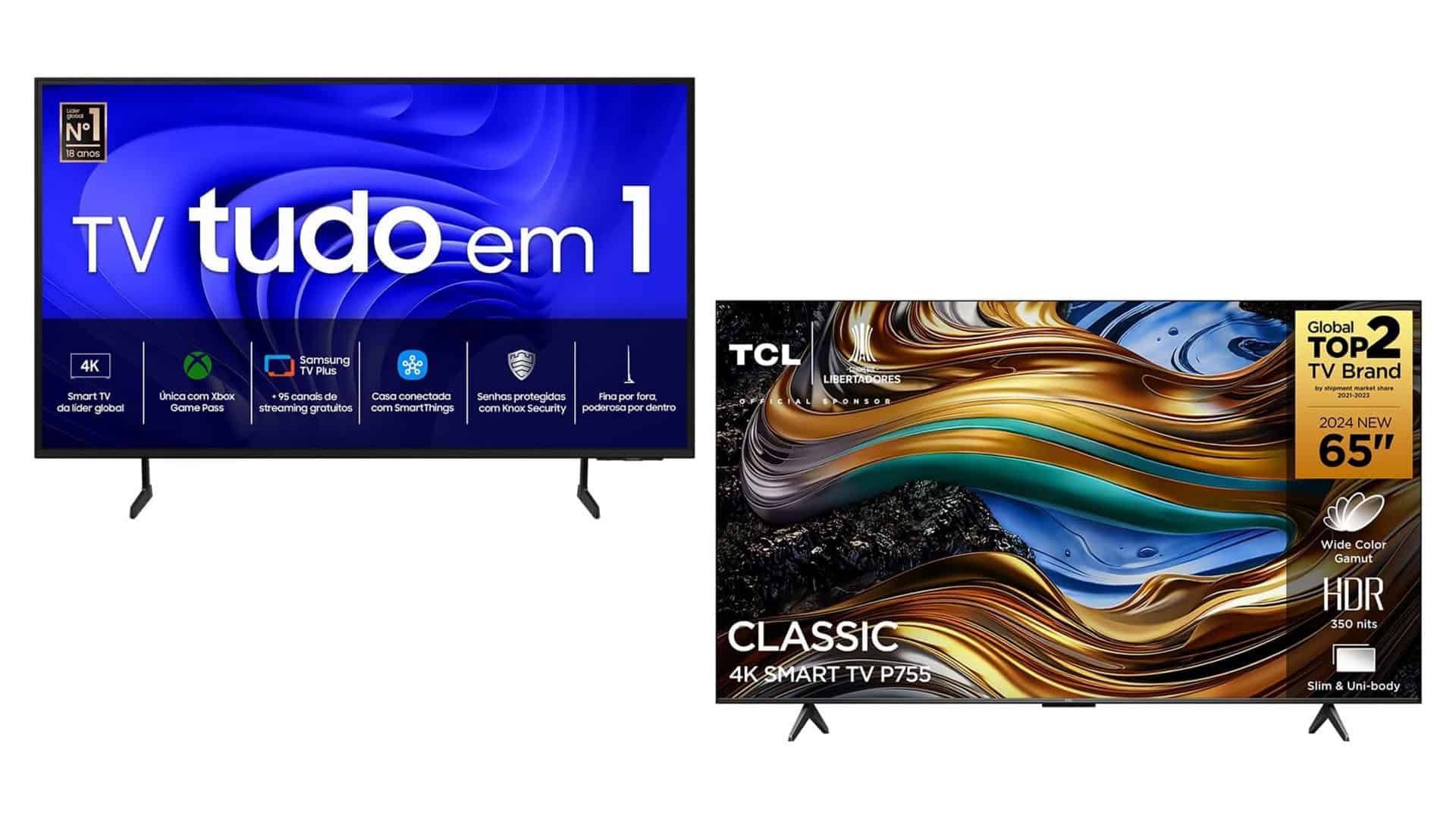 Montagem de Smart TVs em promoção na Amazon