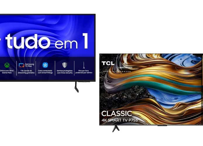 Montagem de Smart TVs em promoção na Amazon