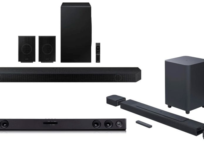 Montagem com soundbars em promoção na Amazon