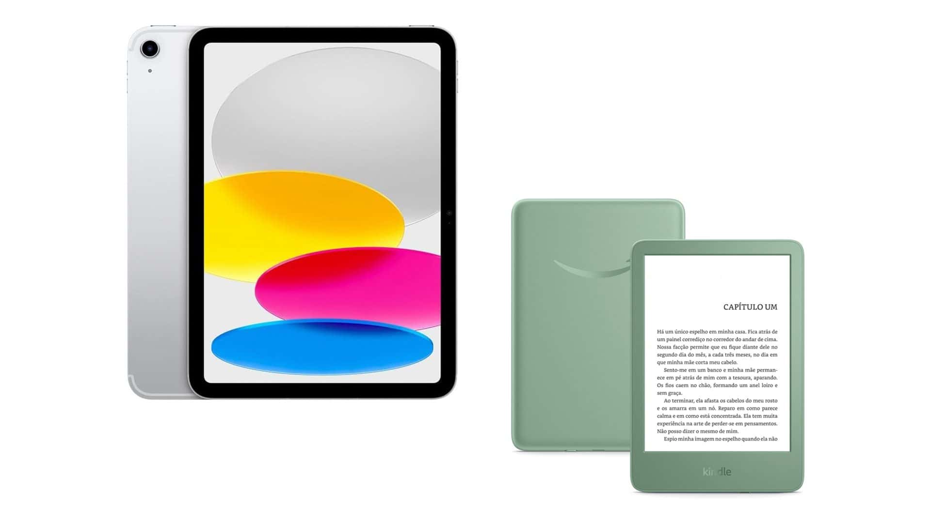 Montagem com modelos de tablet e Kindle em promoção na Amazon