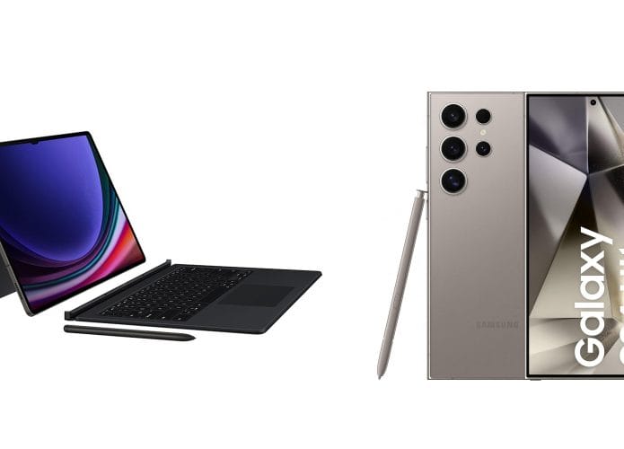 Montagem com tablet e celular da Samsung em promoção na Amazon