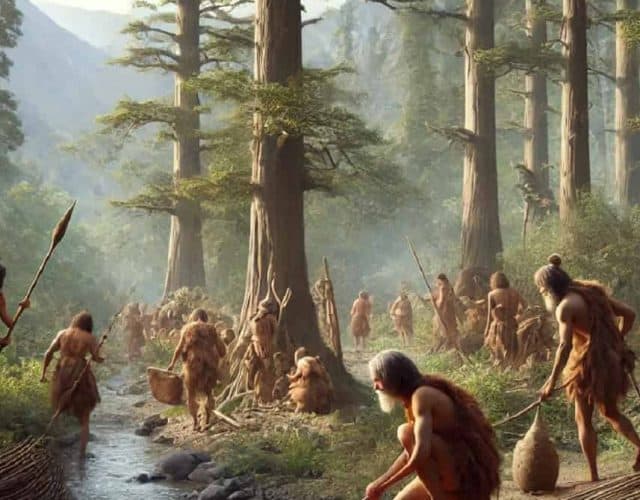 imagem gerada por IA de humanos pré-históricos