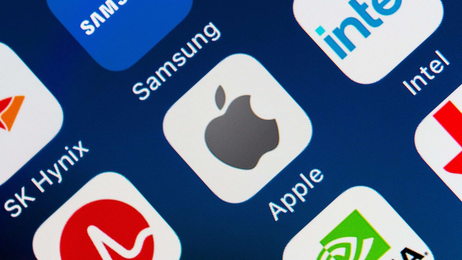Logos de Samsung, Apple e Intel