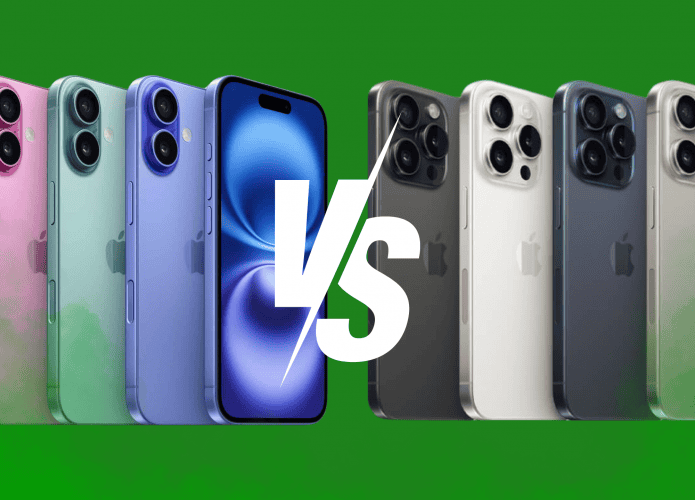 Montagem com iPhones 15 e 16