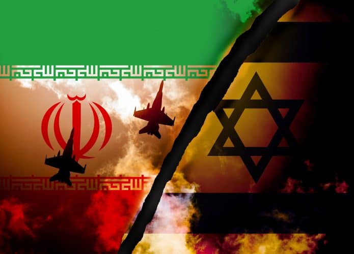 Bandeiras de Israel e Irã em contraste de aviões