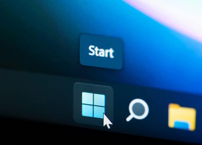 Botão Iniciar do Windows 11 na tela do menu do computador