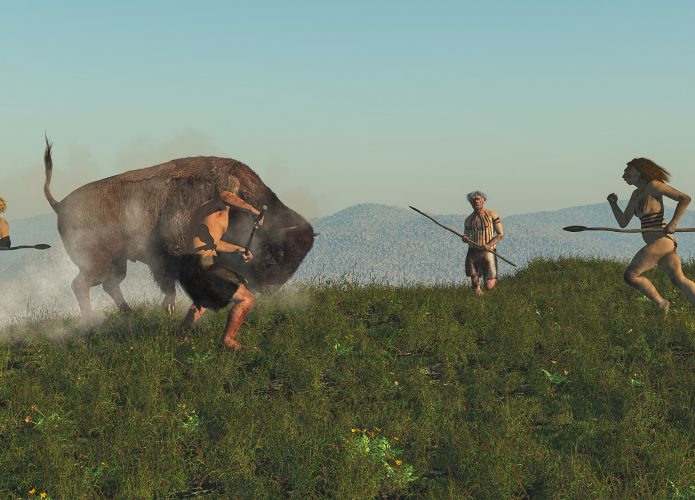 grupo de neandertais caçando