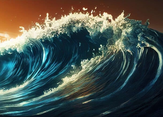 Ilustração de uma onda gigante do mar, representando um tsunami