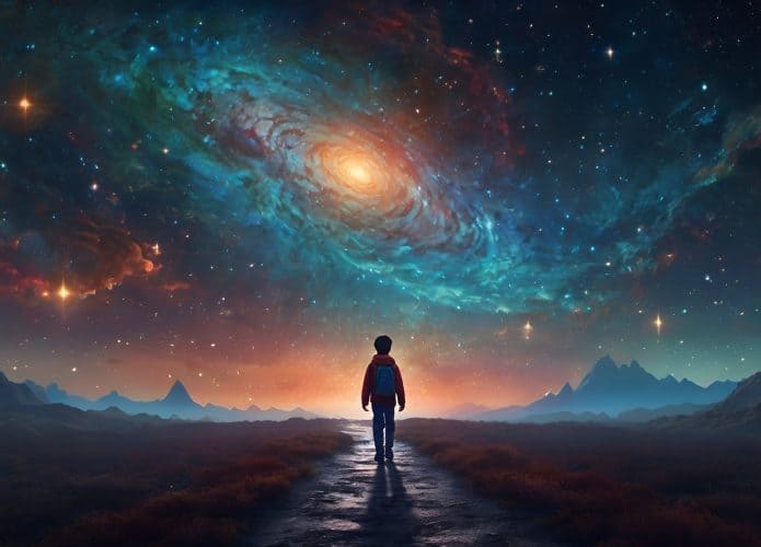 Garoto observando o Universo