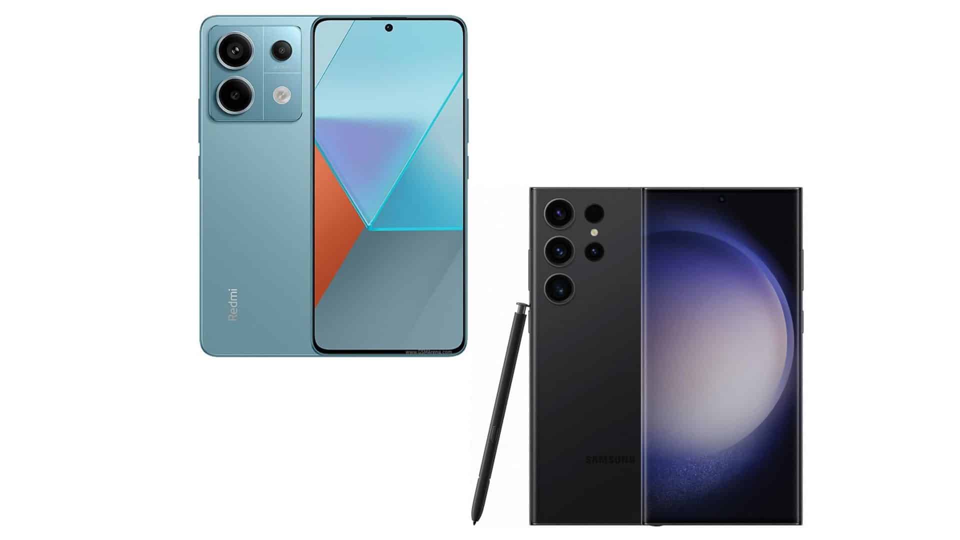 Montagem com celulares da Xiaomi e da Samsung em promoção na Amazon