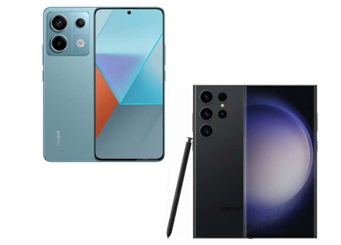 Montagem com celulares da Xiaomi e da Samsung em promoção na Amazon