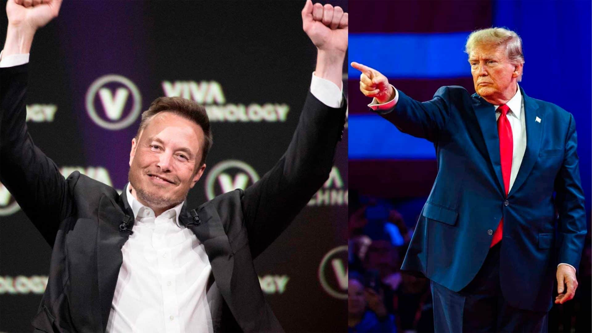 Montagem com fotos de Elon Musk e Donald Trump