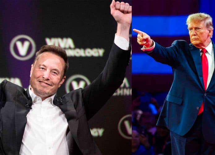 Montagem com fotos de Elon Musk e Donald Trump