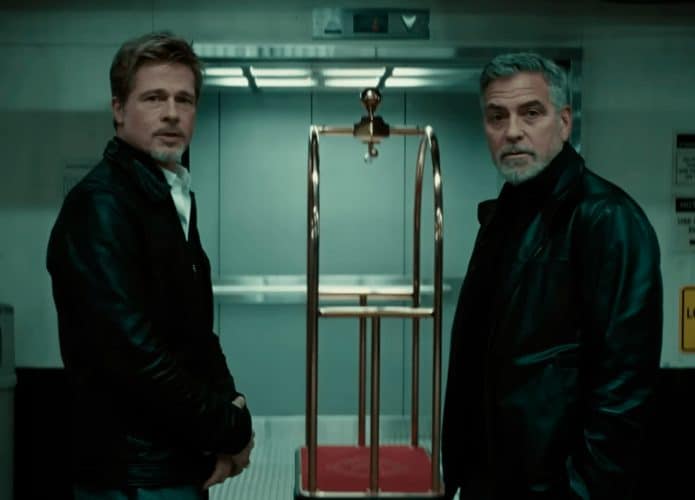 Cena do filme Lobos com Brad Pitt e George Clooney