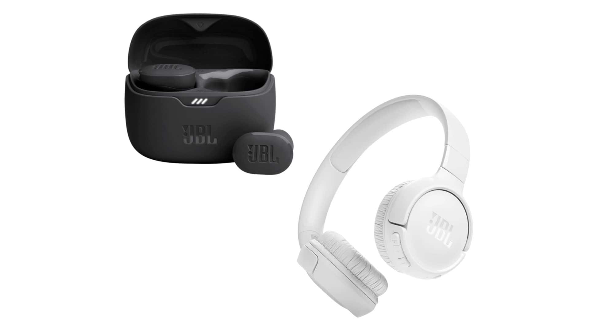 Montagem com fones de ouvido da JBL em promoção na Amazon
