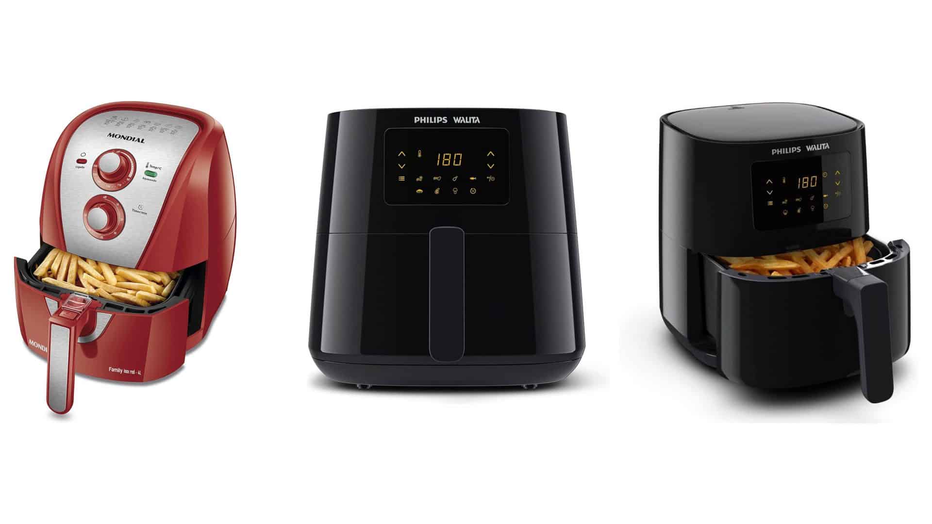 Montagem com modelos de Air Fryer em promoção de Black Friday na Amazon
