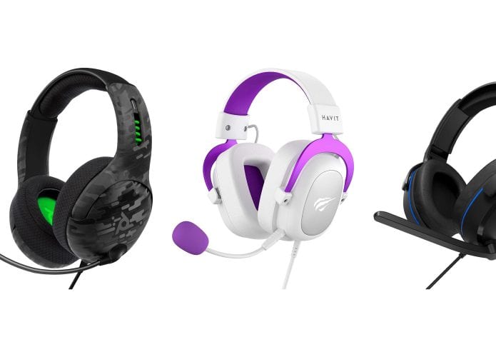 Montagem com headsets gamer em promoção de Black Friday na Amazon