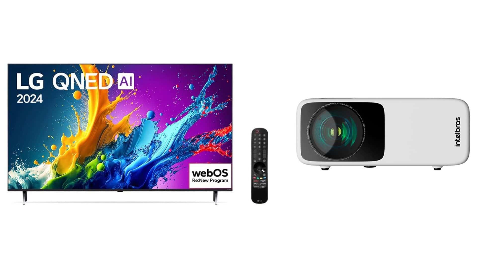 Montagem com smart TV 4K e projetor em promoção na Amazon