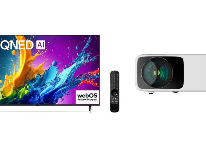 Montagem com smart TV 4K e projetor em promoção na Amazon