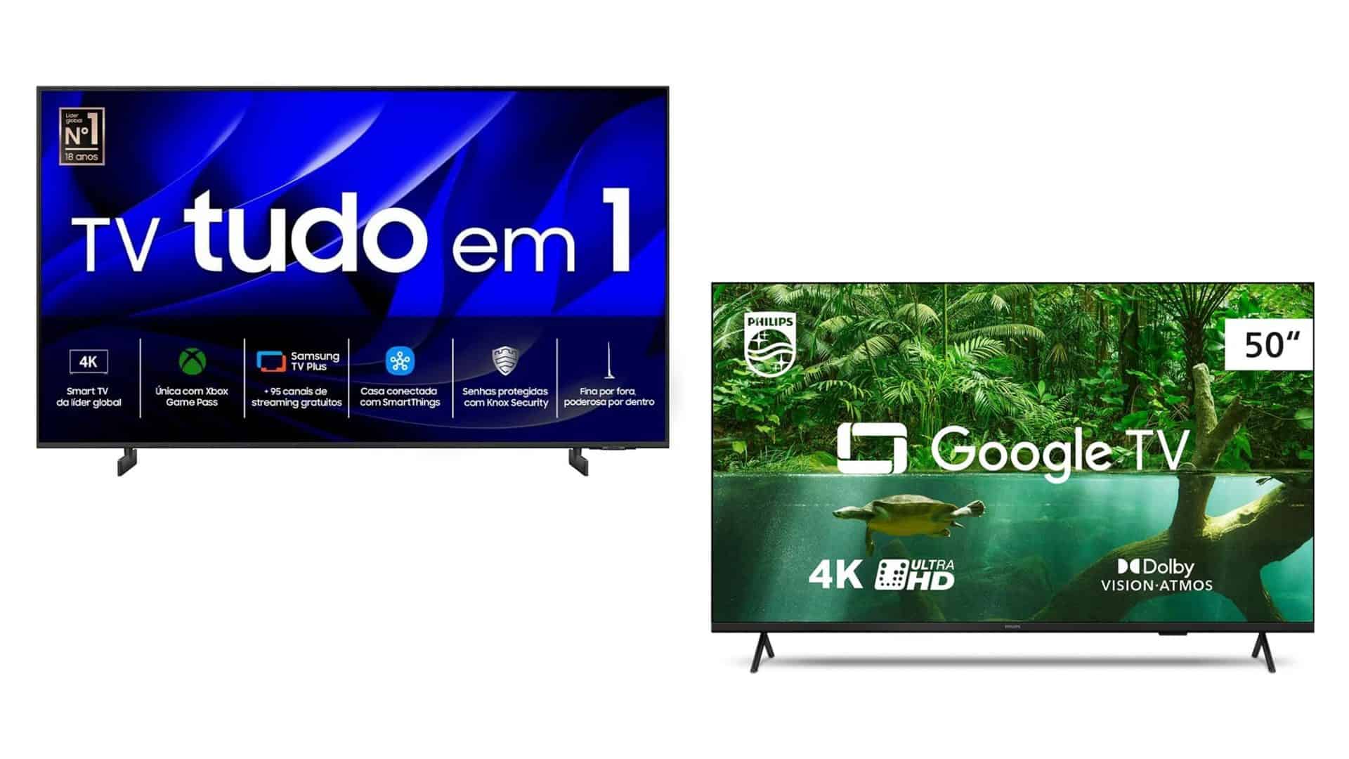 Montagem com smart TVs 4K em promoção na Amazon