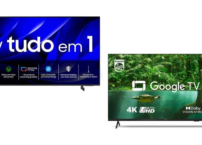 Montagem com smart TVs 4K em promoção na Amazon