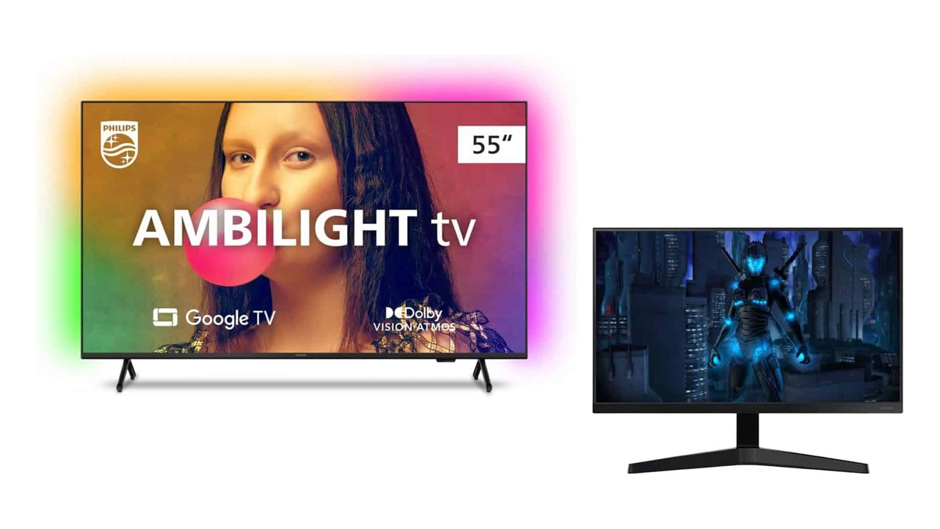 Montagem de smart TV e monitor em promoção na Amazon