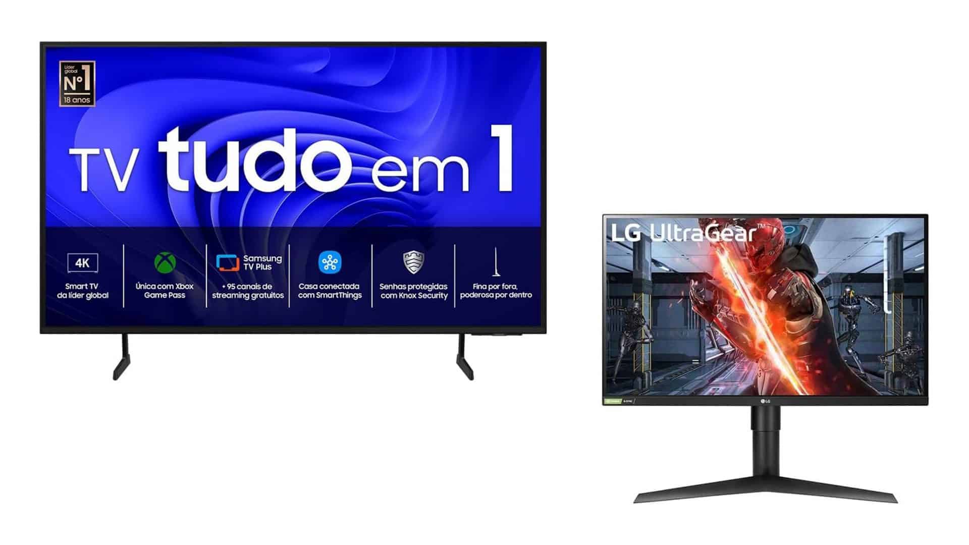 Montagem com smart TV e monitor em promoção na Amazon
