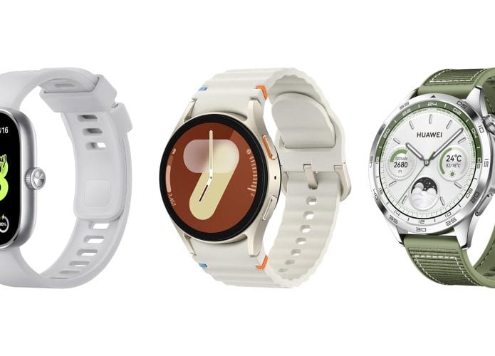 Montagem com modelos de smartwatch em promoção na Amazon