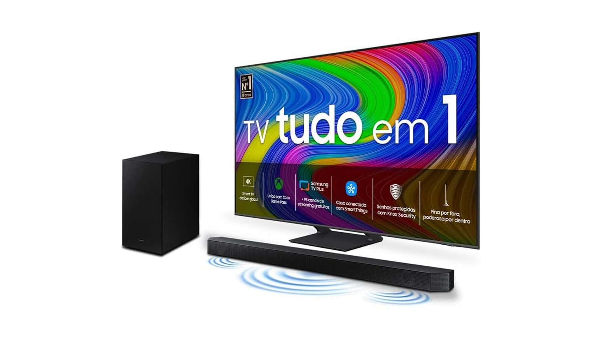 Montagem com TV e soundbar em promoção na Amazon