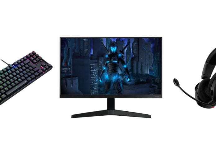 Montagem com teclado, monitor e headset gamer em promoção na Amazon