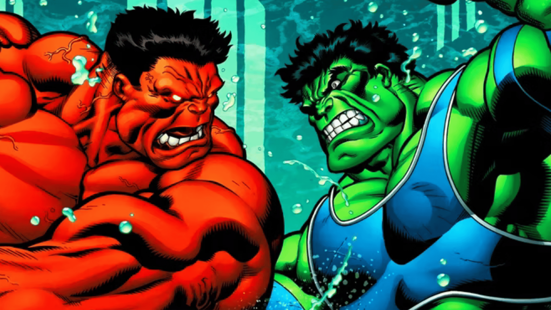 imagem mostra ilustração animada do Hulk vermelho e do verde prontos para lutarem um contra o outro