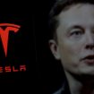 Logo da Tesla ao lado da foto de Musk