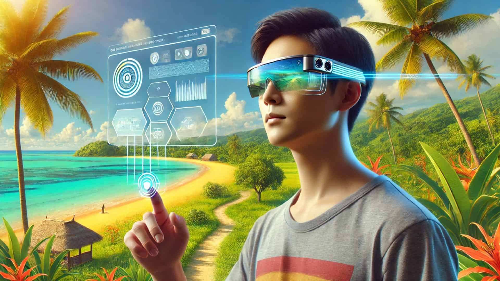 Imagem conceitual para anunciar o lançamento dos óculos inteligentes equipados com IA pela Baidu