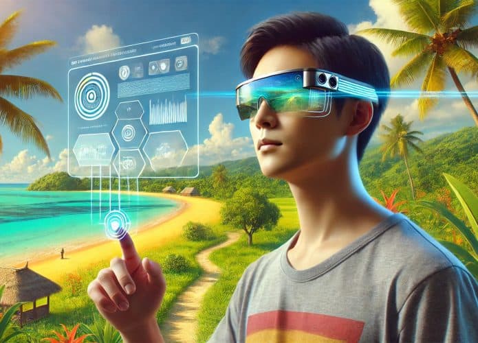 Imagem conceitual para anunciar o lançamento dos óculos inteligentes equipados com IA pela Baidu