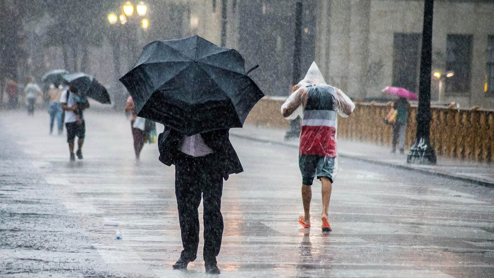 rua pessoas andando na chuva
