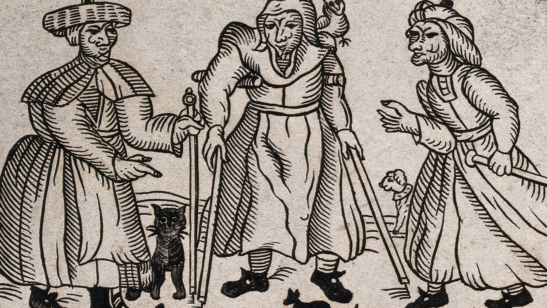 Gravura de três bruxas de 1619