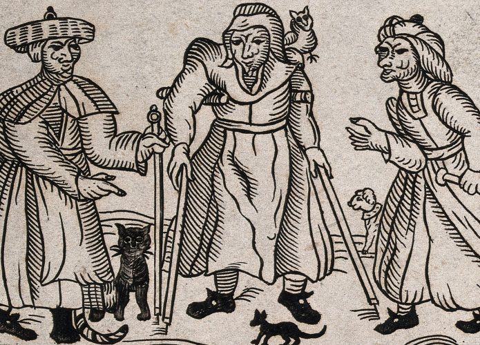 Gravura de três bruxas de 1619