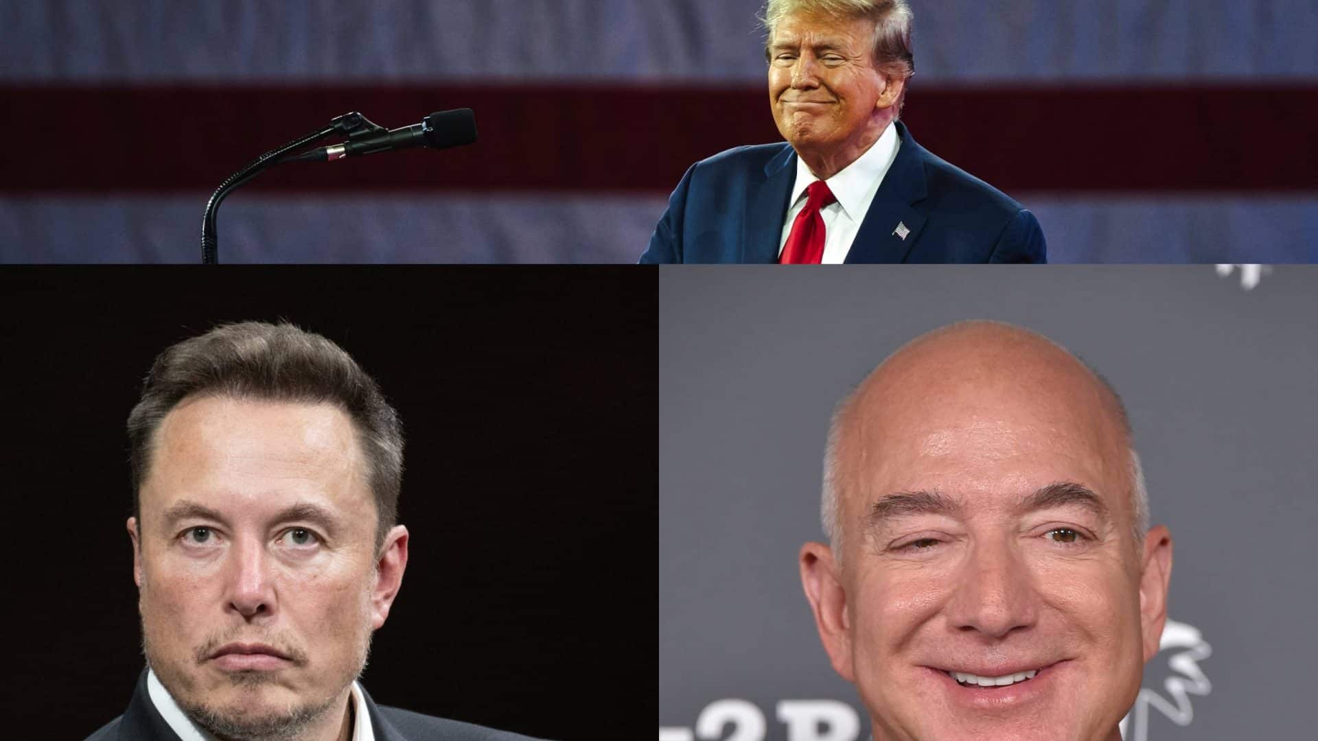 Rostos de Trump, Musk e Bezos