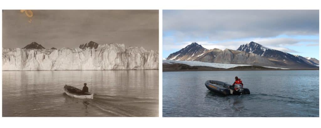 O gelo do Ártico pode derreter bem antes do que imaginávamos O fotógrafo sueco Christian Åslund tem um trabalho admirável que mostra como as mudanças climáticas estão afetando o Oceano Ártico. Em seu site oficial, ele recriou algumas imagens do início do século passado ao revisitar os locais entre 2022 e 2024. O gelo do Ártico pode derreter bem antes do que imaginávamos
