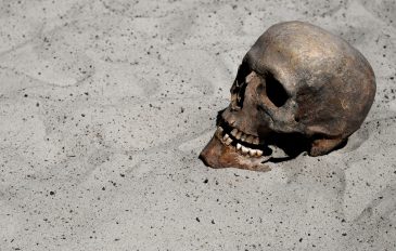 Crânio de uma pessoa na areia