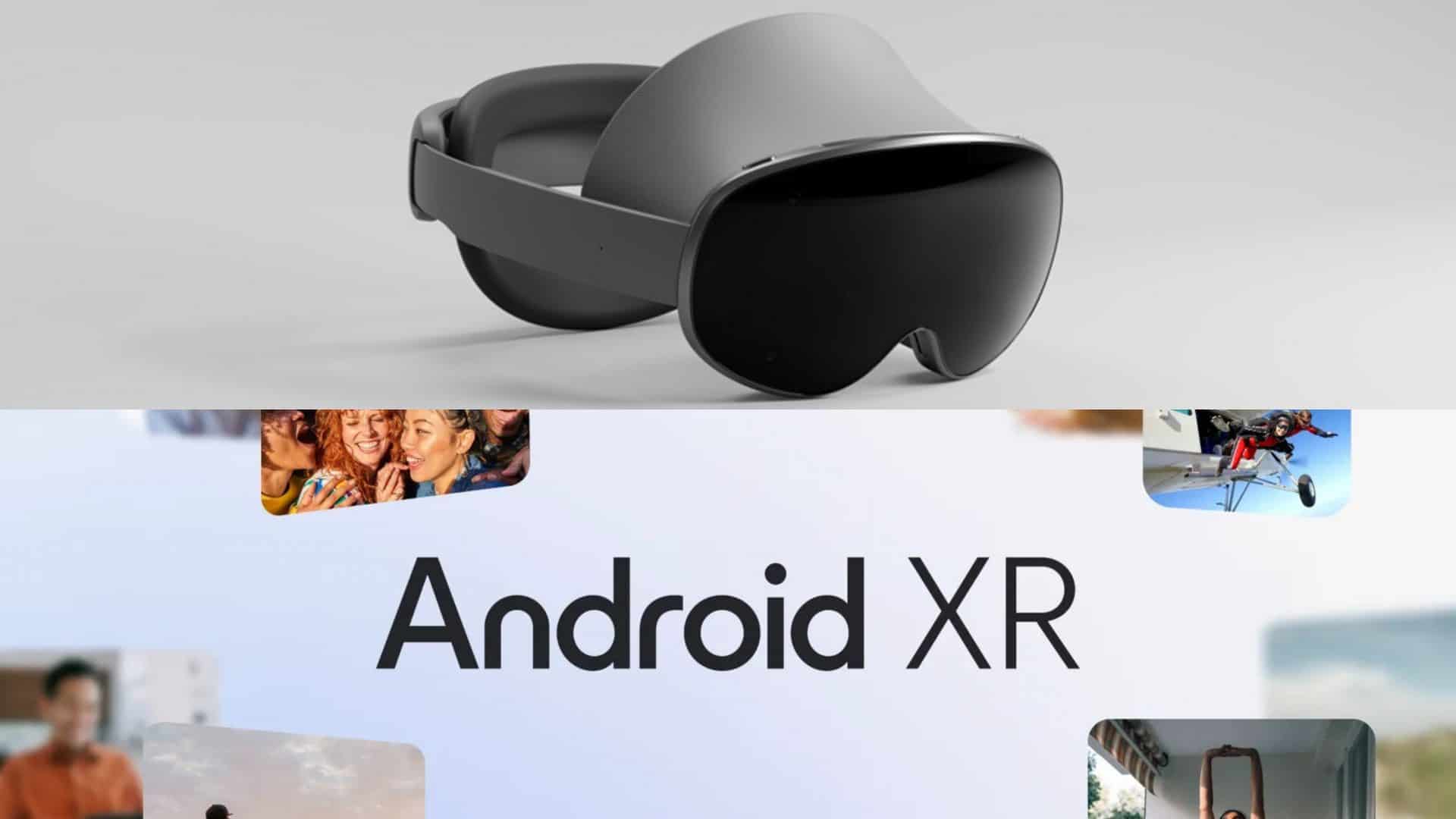 Montagem com imagens de headset de realidade mista da Samsung e Android XR do Google