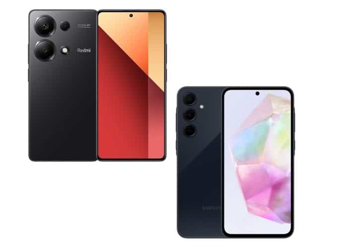 Montagem com celular da Xiaomi e da Samsung