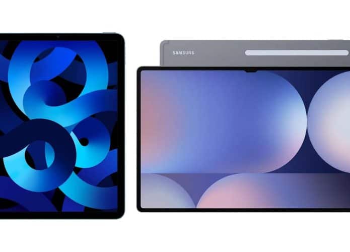 Montagem com tablets da Apple e da Samsung em oferta na Amazon